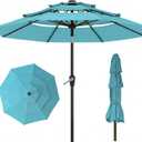 10ft 3 Tier Patio Umbrella, Outdoor Market Table Umbrella with UPF 50+ Vented Canopy, 8 Sturdy Ribs, Easy Push Button Tilt and Crank, Windproof for Deck, Pool, Backyard and Garden