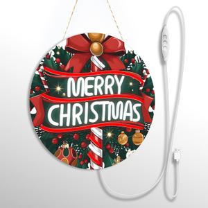 Merry Christmas Welcome Sign for Front Door with Light Strip Front Door Xmas Decoration 12.5UV-Printed PVC Foam Board Porch Sign for Christmas Decor Indoor Outdoor Home Wall(Candy Cane)