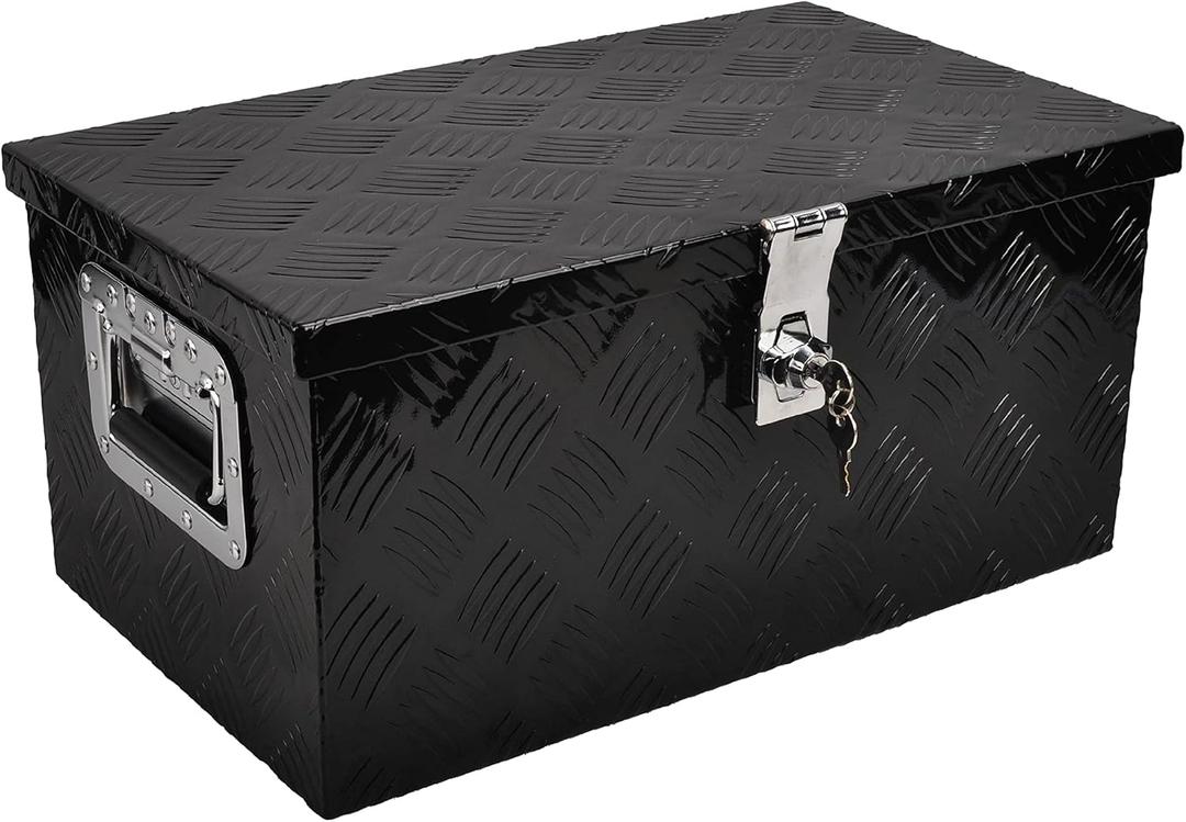 20 Inch Tool Box Flatbox Truck Car Outdoor Trailer Pickup Underbody Toolbox,RV Storage Organizer,Underbed Tools Organizer W/Lock & Keys, Black Aluminum 5 Bar Tread(20''X12''X9.5'')