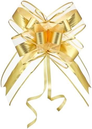WEWILUCK Gold Bows for Gifts, Large Pull Bow for Gift Wrapping, Christmas, New Year, Birthday, Weddings, Baby Showers, Graduations, Valentine's Day(8 inches, 10 PCS) 2Pack