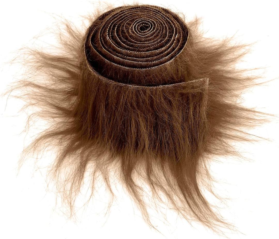 Lusofie Shaggy Plush Faux Fur Fabric Precut Strips 2x60inch Light Coffee Fur Fluffy Fuzzy Craft Fur for Gnomes Beard Santa Claus Hair Dwarf Cosplay Costume DIY Craft Christmas Decoration