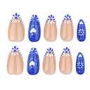 2 x Blue French Tips Press On Nails Short Almond, Flower Heart Sticke On Nails, Designer Reusable Acrylic Nails Press Ons, Fake Nails With Glue On Nails, Daily Wea False Nails For Women (24 Pieces (Pack of 1))