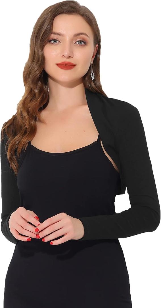 Allegra K Elegant Shrugs for Women's Long Sleeve Cotton Knit Open Front Bolero Shrug (Black, M)