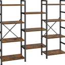 SUPERJARE Triple Bookshelf, Bookcase with 11 Open Display Shelves, Wide Book Shelf Book Case for Home & Office, 4 Tier, Brown,ABC009Z