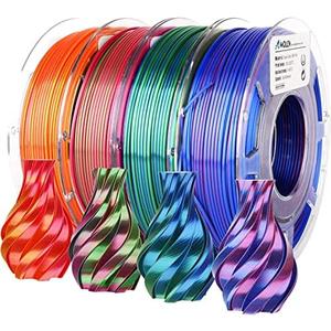 AMOLEN Silk PLA 3D Printer Filament Bundle, Shiny Dual Color Filament 1.75mm Pack, Multi Color Change 3D Printing Filament for Most FDM 3D Printer, 4 Spools 200g Each