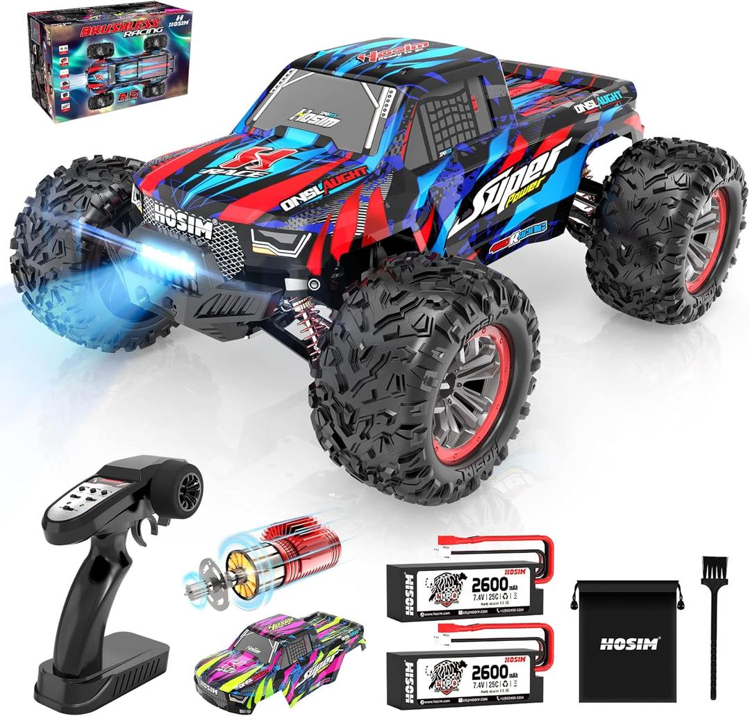 Hosim 1:10 68+ KMH Brushless RC Cars for Adults, High Speed Remote Control Car Boys, 4X4 All Terrains Waterproof Off Road Hobby Grade Large Fast Racing Buggy Toy Gift Monster Trucks (Blue+pink)