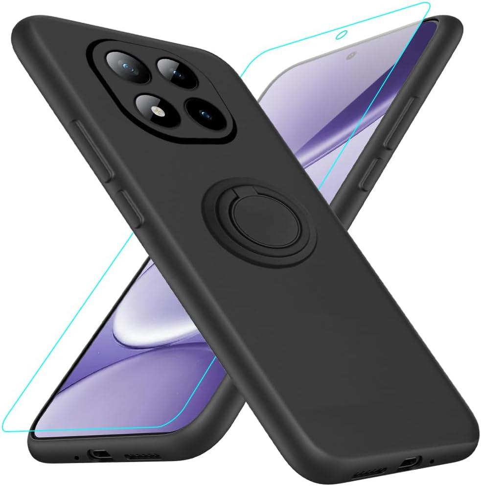 Compatible for Xiaomi Poco M8 Pro/Redmi Note 15 Pro Plus 5G Phone Case with Screen Protector, 360 Rotatable Ring Holder Kickstand TPU Protective Cover Case for Redmi Note 15 Pro+ Plus 5G - Black