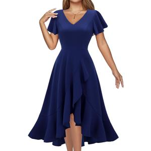 DRESSTELLS Women's Cocktail Dresses 2026, Formal Wedding Guest Prom Party Evening Graduation Hi Low Dress (Blue, XXL)
