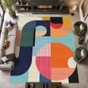 8x10 Area Rug Colorful Boho Geometric Carpet Modern Abstract Large Rug for Living Room Bedroom Machine Washable Non-Slip Rug for Dining Room Home Office