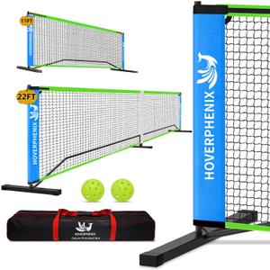 Portable Pickleball Net, Regulation Size 22FT and 11FT Half Court 2-in-1 Pickle Ball Net with 2 Pickleballs and Carry Bag for Driveway, Backyard, Street, Weather Resistance Steady Steel Frame