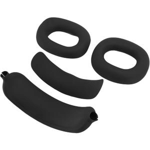 Headband Earpads Cover Set, Silicone Protective Wear Resistance Soft Headphone Headband Cover for Headphones (Black)