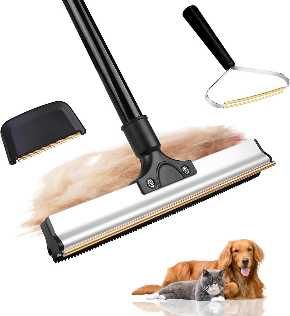2025 Pet Hair Remover for Low Pile Carpet, Rugs, Stair, Couch & Furniture  61" Adjustable Long Handle, Deep Clean Cat Dog Hair Remover, Reusable Carpet Scraper - Carpet Rake for Pet Hair Removal