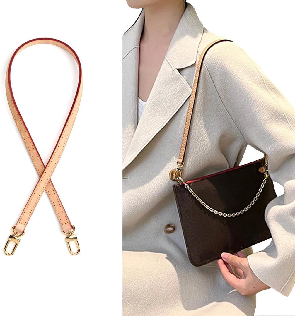 Jjiesinlov Genuine Vachetta Leather Replacement Bags Thin Short Purse Strap Shoulder Straps for Multi Pochette Boulogne Pouchette Montaigne Accessories (Width:0.43in&Length:23.6in) (Apricot)