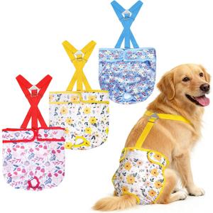 Female Dog Diapers 3 Pack Washable Dog Diapers Female Dog Diaper that Stay on Dog Diaper Female with Suspenders Reusable Doggie Diapers for Heat, Incontinence and Puppy Training (Large)