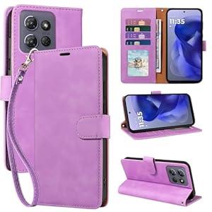 JHWVVTF for Moto G Power 2025 Wallet Case, RFID Blocking 4 Card Slots Holder, Wrist Strap, Shockproof Protective Stand Leather Folio Flip Cases Cover for Motorola G 5G Power 2025 (Purple)