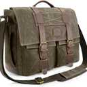 Messenger Bag for Men, 14-Inch Waterproof Laptop Bag, Waxed Canvas Satchel Bag for School, Vintage Rugged Shoulder Computer Bag, Crossbody Briefcase for Work Travel (Vintage Grey)