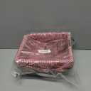 Wickerwise Small Rectangular Woodchip Picnic Baskets with Double Folding Handles, Natural Hand-Woven Basket Lined with Gingham Red and White Lining Great for Gifts