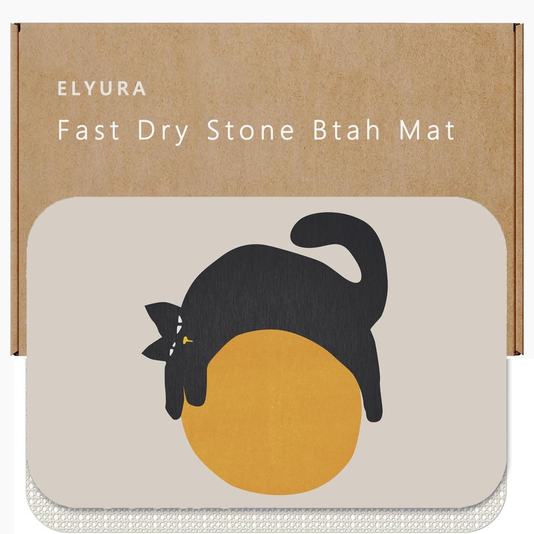 Creative Cat & Moon Patterns Diatomite Stone Bath Mat Shower Mat Quick-Dry, Non-Slip, Easy to Clean for Bathroom Floor, 1'3" x 1'11"