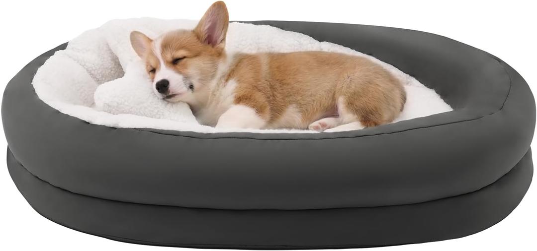 Small Dog Bed with Bolster, Small Dog Bed for Small Dogs, Dog Bed Washable with High-Density Foam Base, Washable Zippered Cover, Non-Slip Bottom, S, 31.5"L x 22.1"W x 5.9"Th