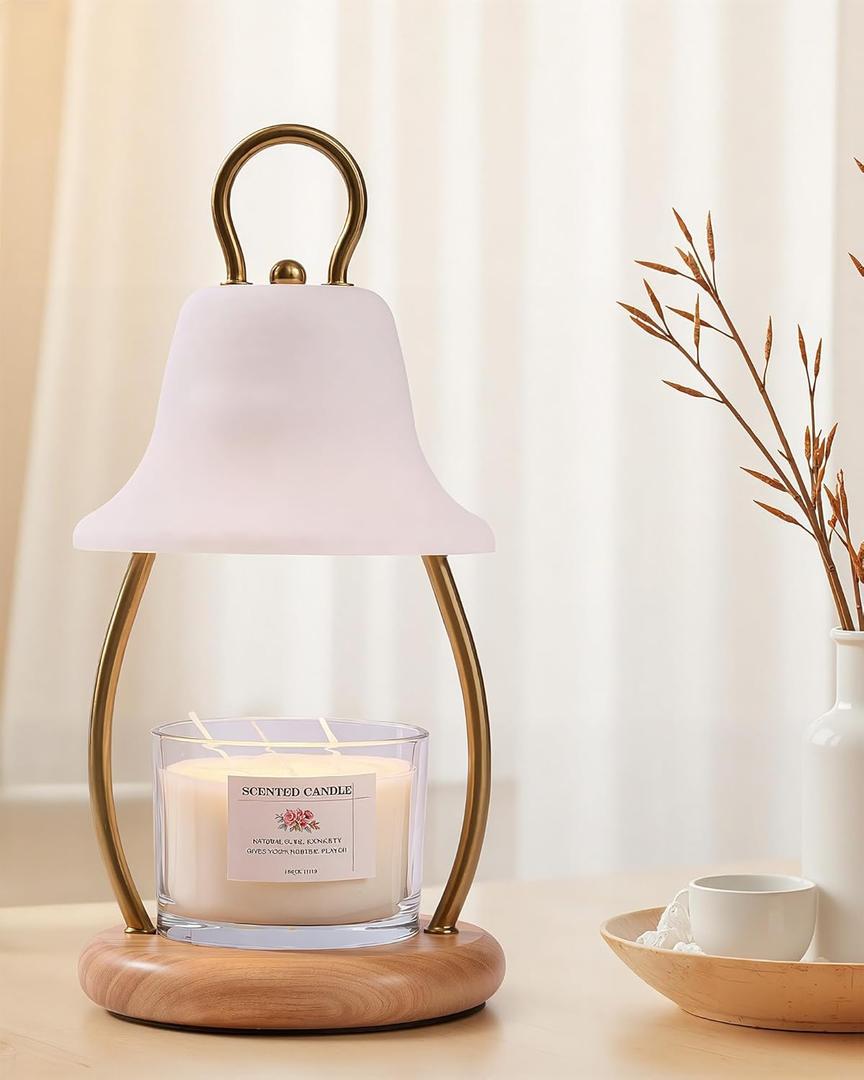 Candle Warmer Lamp with Timer & Dimmer - Electric Candle Light Warmer for Jar Candles, Adjustable Brightness, 2 Replacement Bulbs Included (White)