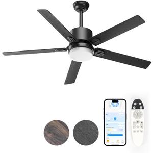 Modern 42Inch Ceiling Fan with Remote Control, Energy-Efficient LED Light, Reversible DC Motor for Indoor/Outdoor Use, Black and Dark Walnut
