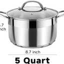 Kirecoo Stainless Steel Stock Pot - 5 Quart Heavy Duty Induction Cooking Pot with Visible Lid for Pasta, Soup, Spaghetti, Nonstick Thick Bottom Big Stockpot, Deep Cookware for Canning, Boiling, Simmer