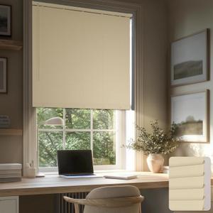 HESTIA No Drill Cordless Room Darkening Vinyl Mini Blinds, 1 L-Shaped PVC Slats Venetian Horizontal Blind Privacy Indoor Window Coverings for Bedroom, Bathroom and Kitchen, Cream, 42.5" W X 50" H