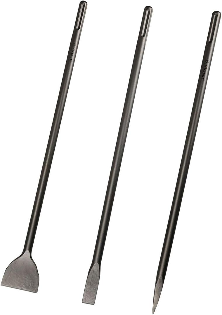 24 Inch SDS Max 3pc Set - 1 Inch Flat Chisel, Point Chisel and 3 Inch Scaling Chisels - Masonry Concrete Drill Bit Set 40Cr Steel SDS Max Bits Rotary Hammer Drill for Brick Stone Concrete
