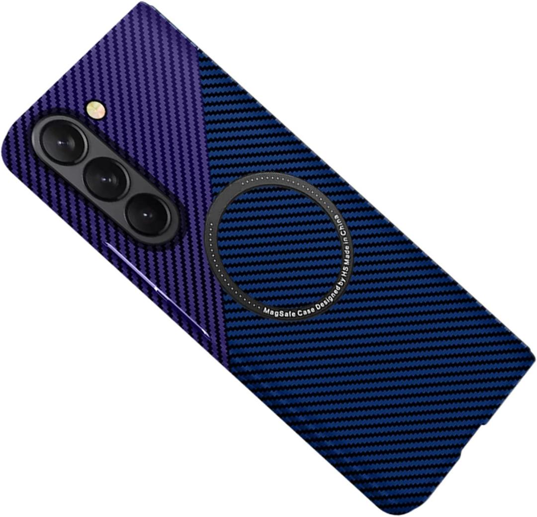 Magnetic Case for Samsung Galaxy Z Fold 7, Compatible with MagSafe Carbon Fiber Slim Thin Lightweight Aramid Fiber PC Back Anti Scratch Drop Protection Rugged Shockproof Cover, Blue&Purple