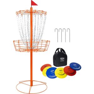 Disc Golf Basket - Portable Disc Golf Target with Heavy Duty 24-Chains Come with 6pcs Disc Golf Discs and Carry Bag, Ground Stake -Suitable for Players of All Levels - Multi Color 