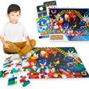 Sonic the Hedgehog Floor Puzzle for Kids Set - Bundle of 72 Piece Sonic Floor Puzzle, Stickers, Tattoos, More | Sonic Jigsaw Puzzles for Kids Ages 5+