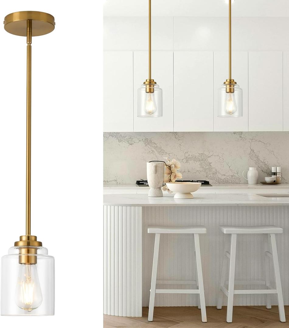 Black Pendant Lights Kitchen Island - 1-Light Pendant Light Fixtures with Clear Glass - Hanging Light for Kitchen Island Dining Room H-7010-BGCL-R