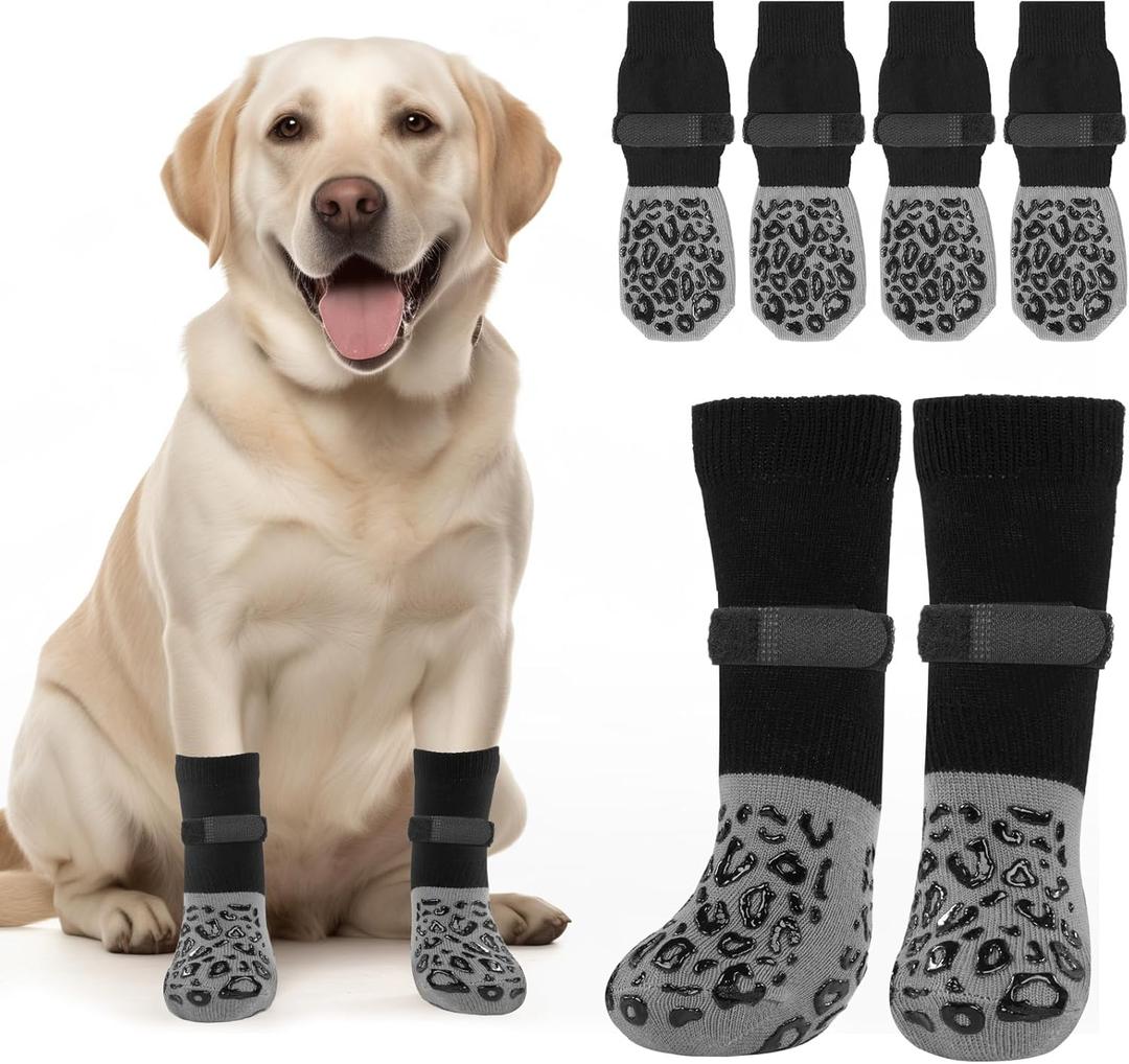 PICK FOR LIFE Non Slip Dog Socks with Grippers Prevent from Licking Paws,Anti-Slip Dogs Grip Socks for Senior Dogs on Hardwood Floor(Grey,2Pairs,Large)