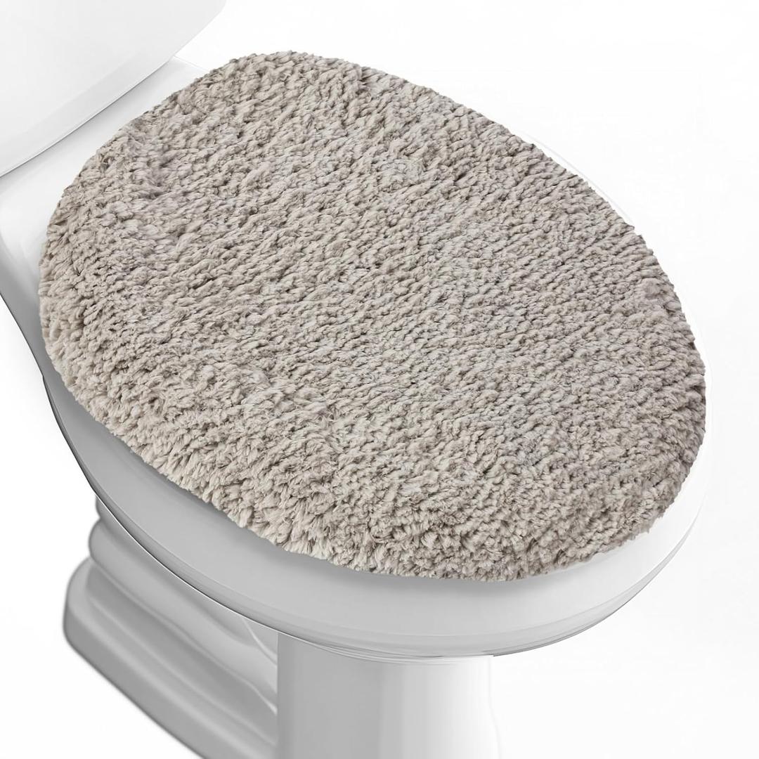 Microfiber Elongated Toilet Seat Cover 19.5"x 15" Machine Washable Solid Toilet Lid Cover Adjustable Rubber Backing Fits Only 18-19.5" L x 14-16" W Elongated Toilet Seat