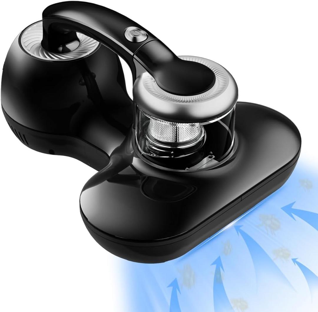 Mattress Vacuum Cleaner, Handheld UV Bed Vacuum Cleaner 16KPa & 12800 Vibrations Per/Min Upgraded Effectively Clean Up Bed, Pillows, Cloth Sofas, Carpets and Ther Fabric Surfaces (Black)