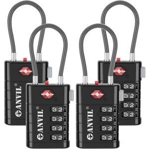 ANVIL 4 Digit Luggage Locks, TSA Locks for Luggage, Advanced TSA008 core, Alert Indicator for Your Travel Lock, Suitcase Lock. (4, Black)