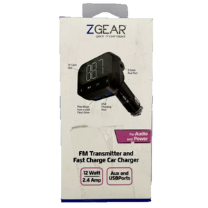 ZGear FM Transmitter & Fast Charging Car Charger - 12 watt 2.4 amp Aux & USBport