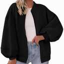 KIRUNDO Oversized Sweatshirt for Women Fall Fashion 2025 Zip Up Bomber Jacket Casual Long Sleeve Outerwear Winter Outfits Size M