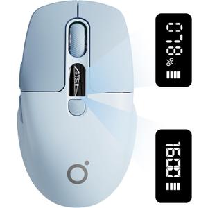 EWEADN Q1 Wireless Bluetooth Mouse, BT & 2.4G Computer Mouse with Battery & DPI LED Screen Display, Type-C Rechargeable with 1600 DPI Levels, 6 Button Silent Ergonomic Mouse for Laptop/PC/Mac-Blue