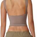 QINSEN Women's Sexy Open Back Sleeveless Crop Tank High Neck Slim Fit Cropped Tee Shirt Y2k Tops