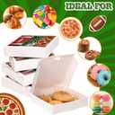 100 Pack Mini Pizza Boxes with Stickers 3.5 x 3.5 x 0.78 Inch Mini Pizza Boxes White Cookie Takeout Cases for Celebrations Party (Football Style)