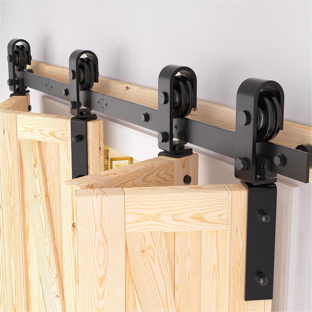 68" Bifold Barn Door Hardware Kit - Fit for 4 Bifold Doors, Black Plastic Spraying, Folding Push-Pull, Thickened Carbon Steel - Sturdy & Durable - Anti-Skipping Design (zdm-68-4)