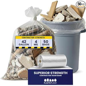 Plasticplace 42 Gallon Contractor Trash Bags │ 4.0 Mil │Clear Heavy Duty Garbage Bags │ 33" x 48" (50 Case)