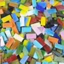 Lanyani 400 Pieces/17.6oz Rectangle Mosaic Tiles Stained Glass for Crafts and Home Decorations Assorted Colors Textures
