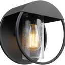 Globe Electric 44388 1-Light Indoor/Outdoor Wall Sconce, Matte Black Finish, Seeded Glass Shade, Weather-Resistant, E26 Base