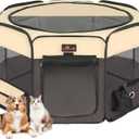 Aivituvin Portable Pet Playpen, Foldable Dog Tent Crate Cage for Puppies and Cats, Exercise Pop Up Dog Kennel with Carrying Case Indoor Outdoor, Waterproof and Zipper Top Cover Door, Brown (Medium (Pack of 1))