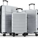 OLIXIS 3-Piece Luggage Set, Carry On Suitcases with Spinner Wheels, Expandable Travel Luggage with TSA Approved Lock & ABS Hard Shell, Light Grey, 20/24/28 Inch