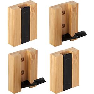 JSVER Wooden Wall Hooks 4PCS Wall Mounted Wall Hooks, Single Organizer Hook Rack, Folding Wood Wall Hangers, Wall Coat Rack Hooks for Hanging Clothes, Hats, Bags, Towels, Keys