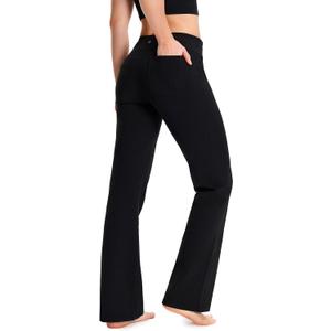 Yogipace Women's Bootcut Yoga Pants with Back Pockets, 27"-37" Inseams (Black, L)