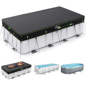 UIRWAY 500D Pool Cover 9x18FT Rectangular [2026 Upgraded Heavy Duty Fabric] Solar Pool Covers for Above Ground Pools, Swimming Pool Covers Including Windproof Straps and Luminous Ground, UV Resistant